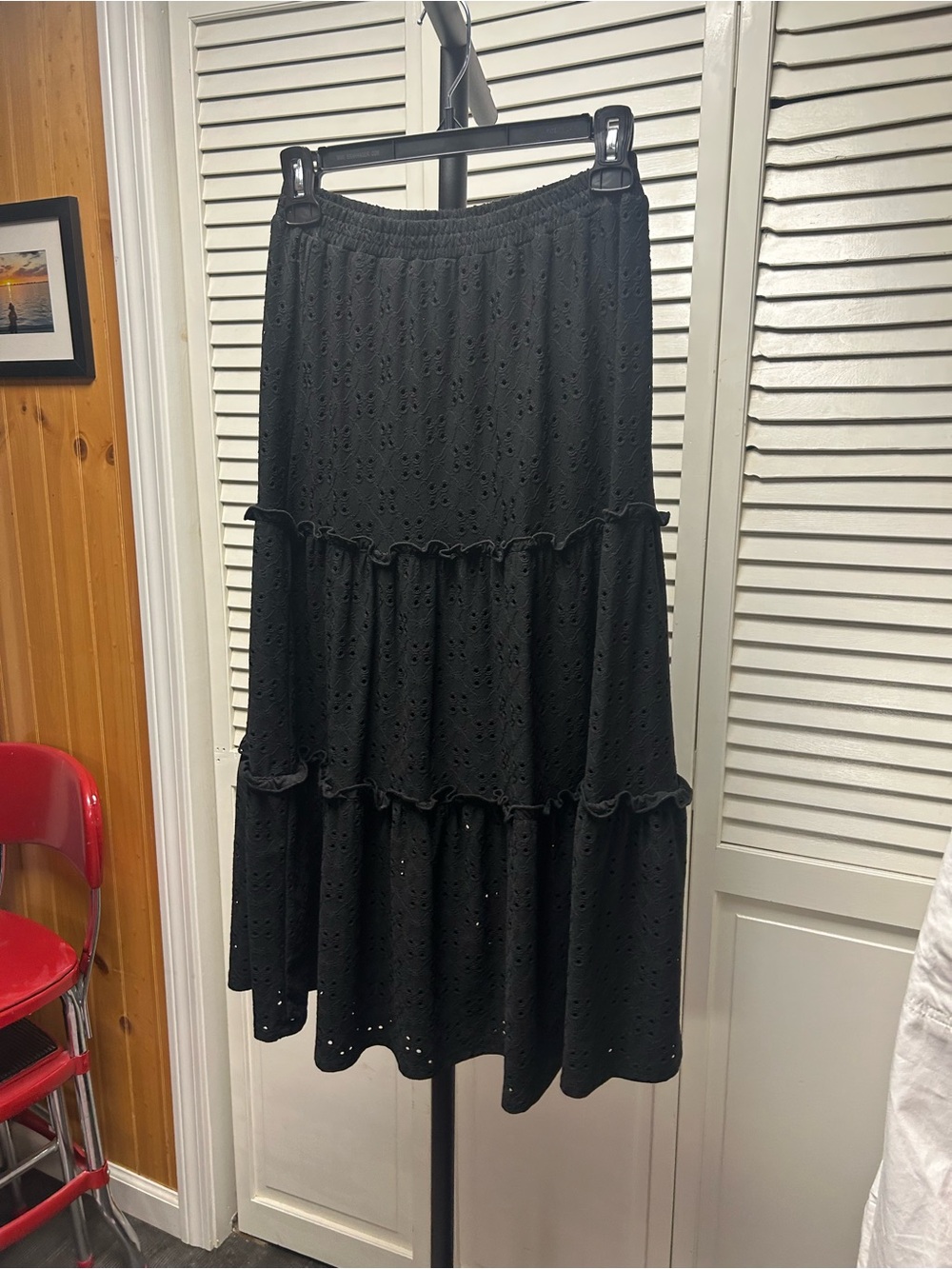 Nwot Sam and Jess Black Eyelet Tiered Midi Skirt -